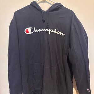 Champion Navy Hooded Long-Sleeve with Logo